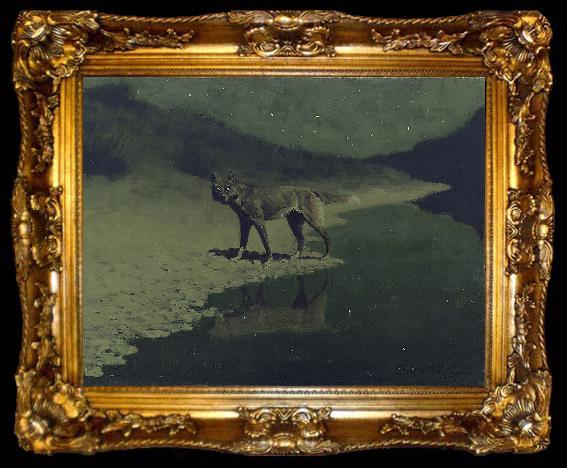 framed  Frederic Remington Moonlight, Wolf, ta009-2
